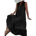 thumbnail image 4 of Liacowi Women Summer Midi Dress Sleeveless V Neck Solid Color Tank Dress Casual Flowy Sundress, 4 of 5