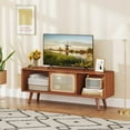 thumbnail image 2 of Costway Modern TV Stand Entertainment Center Media Console with Rattan Glass Sliding Doors Brown, 2 of 10