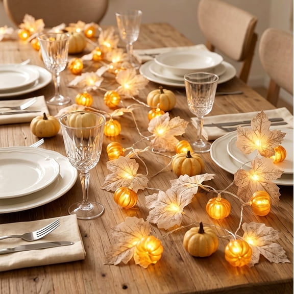 Racsoh LED Pumpkin Maple Leaf String Lights, Battery Operated Fairy Garland with Warm Glow, Mini Pumpkin Decorations, for Thanksgiving Fall Home Decor