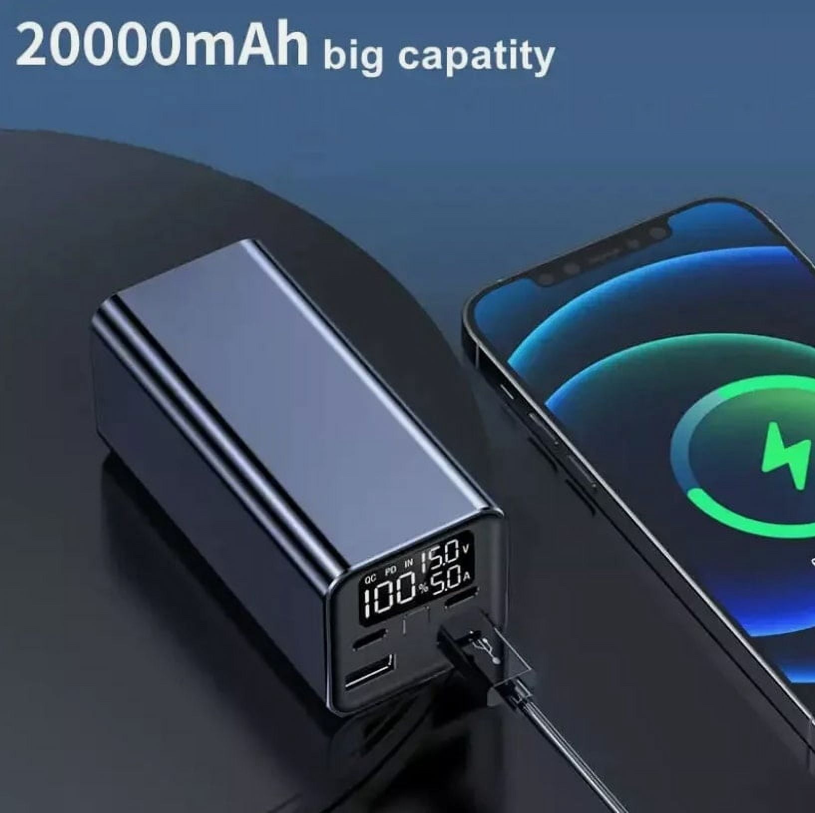 DOEL Power Bank,100W 20000Mah Portable Charger with PD Fast Charging 4-Output and digital display, Laptop Battery Pack for Macbook, iphone,ipad,Samsung,Steam Deck (Black)