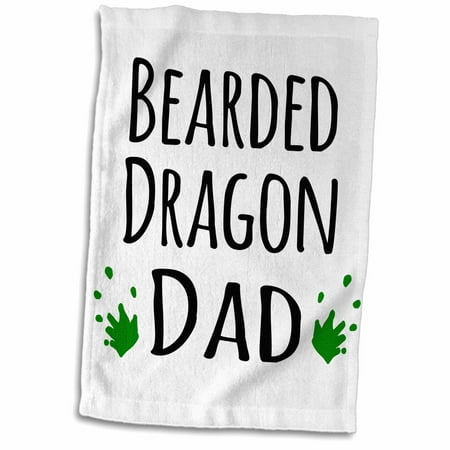 3dRose Bearded Dragon Dad - for lizard and reptile enthusiasts and pet owners - with green footprints - Towel, 15 by