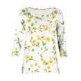 thumbnail image 7 of CYMMPU Summer Fashion Shirts Crew Neck Blouses for Women Dressy Casual Tunic Tops Spring Tops 3/4 Sleeve Loose Fit Flower Printed Flare Hem Hide Belly Tops to Wear with Leggings T-Shirts Yellow M, 7 of 7