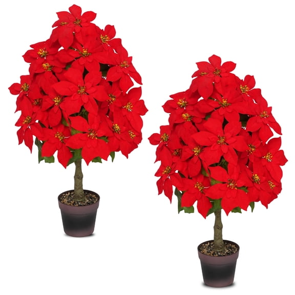 2Pcs-3Ft Artificial Poinsettia Greenery - Realistic Artificial Flowers, Outdoor Fake Evergreen Plants, Suitable for Indoor Living Rooms, Porchlands, and Gardens