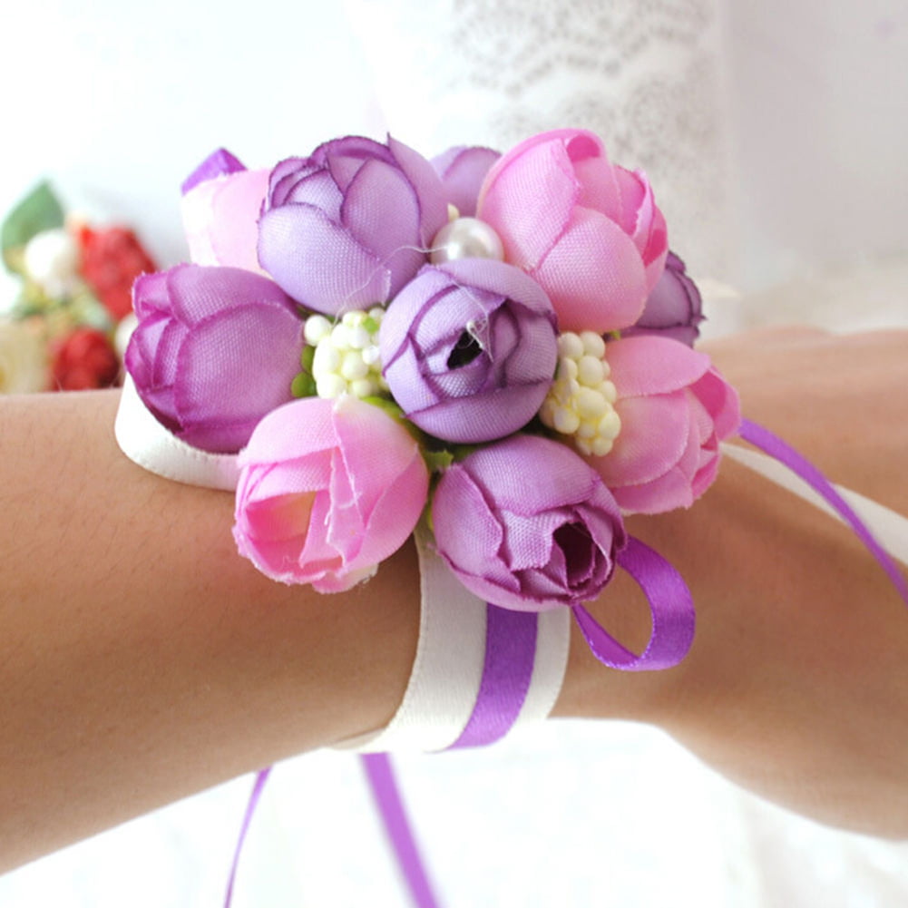 Girls Flowers Pearl Bracelet Charm Wrist Corsage Bridesmaid Sisters Hand Wedding 