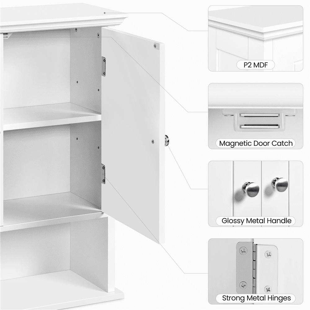 Renwick Two Door Wall Mounted Bathroom Cabinet with Open Compartment, White
