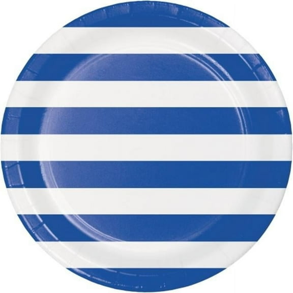 Creative Converting 337060 Dots & Stripes Cobalt Round Paper Plates, 8 Count