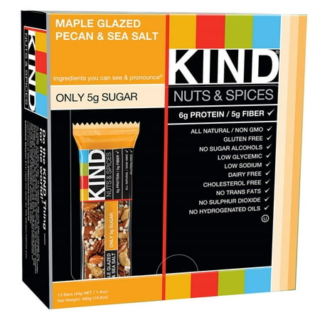 - KIND Bars, Nuts & Spices, Maple Glazed Pecan & Sea Salt, 12 Bars 1.4 oz (40 g) Each(pack of 3)