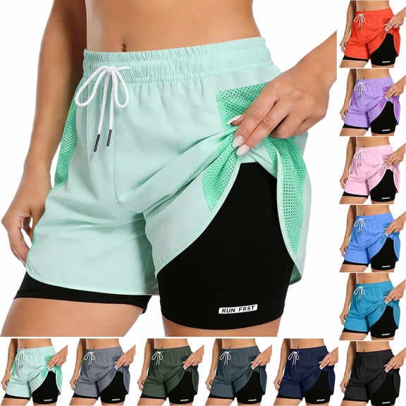 Yourumao Athletic Shorts for Women with Lining Drawstring Elastic Waist Running Shorts Mesh Lightweight Summer Shorts for Activewear