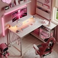 thumbnail image 6 of Bestier 42'' L-Shaped Gaming Desk: Power Outlets, LED Light, Reversible Shelves, Headset Hooks & USB Charging - Carbon Fiber White, 6 of 8