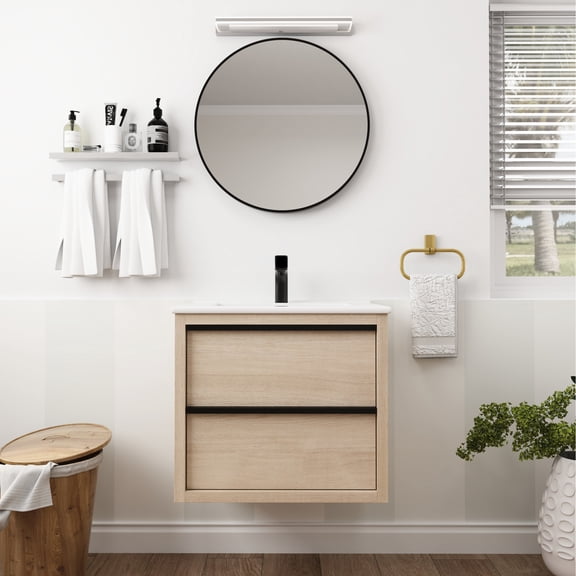 24" Wall - Mounted Bathroom Vanity Unit | Storage Box in Drawers for Tidiness | Metal Handles for Long Service Life | Improves Bathroom Organization