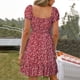 thumbnail image 4 of Vestido casual sexy de verano para mujer Estampado floral Cintura alta Mangas abullonadas Túnica retro Mini vestido de playa Pompotops  ghjkhdj11463, 4 of 6