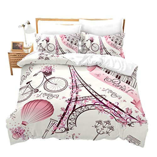 Eiffel Tower Couple Duvet Cover Set Twin Size Romantic Theme Decor Women Bedding Paris Cityscape Printed Comforter With Zipper Ties 2 Pieces Ultra Soft Simple Bedspread Com Eiffel Tower Couple Duvet Cover Set, Eiffel Tower Bedding South Africa