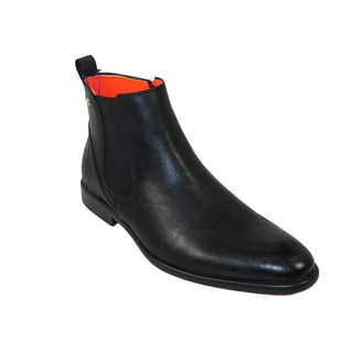 Warfield & Grand Clover Plain Toe Black Leather Ankle Boot Size 8 Men\'s Zip Black Men main image 3