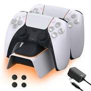 NexiGo PS5 Controller Charger Station, PS5 Accessories with Thumb Grip Kit and Fast Charging AC Adapter for Playstation 5 Controller