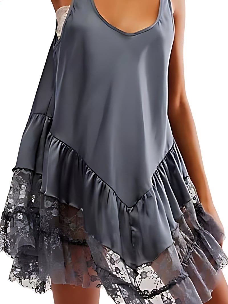 Women'S Lace Flowing Mini Dress Y2k Sleeveless Backless Suspender Dress Low Waist Short Dress Nightgown Grey XL