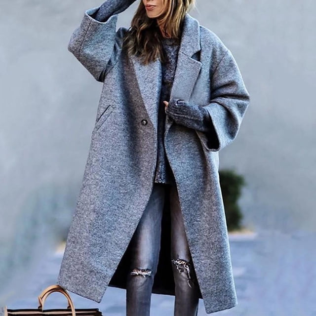 LOVZFMLL Jackets for Women's Fall And Winter Straight Cardigan Button Pocket Coat