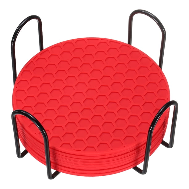 8 Piezas de Posavasos de Silicona con Soporte, Posavasos Redondo de 4 Pulgadas para Bebidas, Rojo