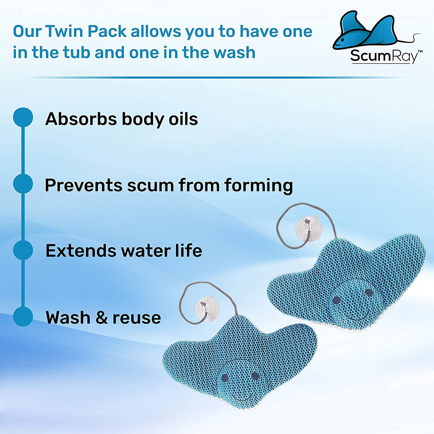 ScumRay Twin Pack Hot Tub Scum Absorber - Reusable Spa & Pool Cleaner, Keeps Water Clear, Essential Hot Tub Accessories for Adults, Hot Tub Sponge for Scum, Hot Tub Oil Absorbing Sponge