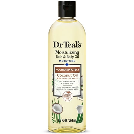 Dr Teal's Moisturizing Bath & Body Oil, Nourish & Protect with Coconut Oil, 8.8 fl oz