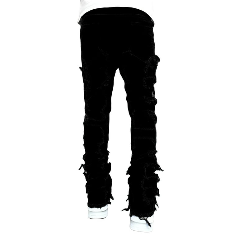 ☆AVANDRESS☆ Normal Straight Nonfade Denim Pants BLACK AV43 Men's Regular Fit Stacked Jeans: Distressed, Straight Leg