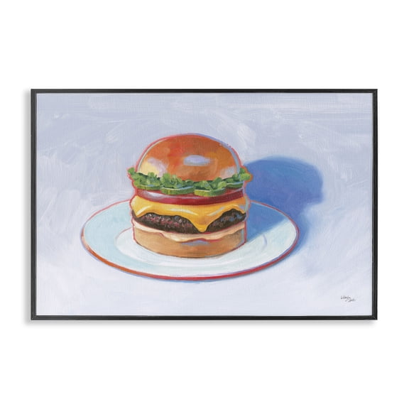 Stupell Industries Burger on Plate Food & Beverage Painting Black Framed Art Print Wall Art, 30 x 20