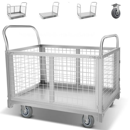 Heavy Duty Platform Truck  with Cage 40x24 Hand Truck, 2800lbs Capacity Metal Basket Cart with Wheels