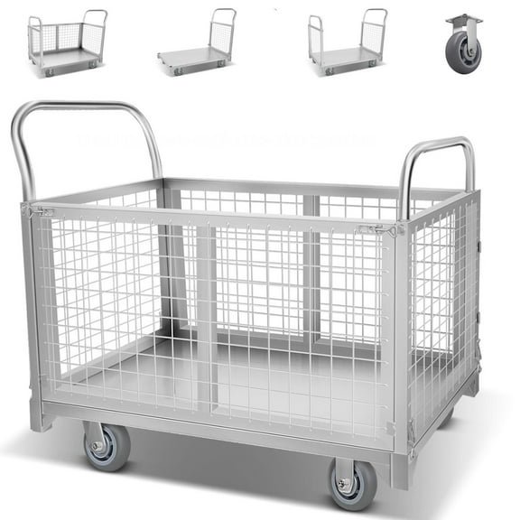 Heavy Duty Platform Truck  with Cage 40x24 Hand Truck, 2800lbs Capacity Metal Basket Cart with Wheels
