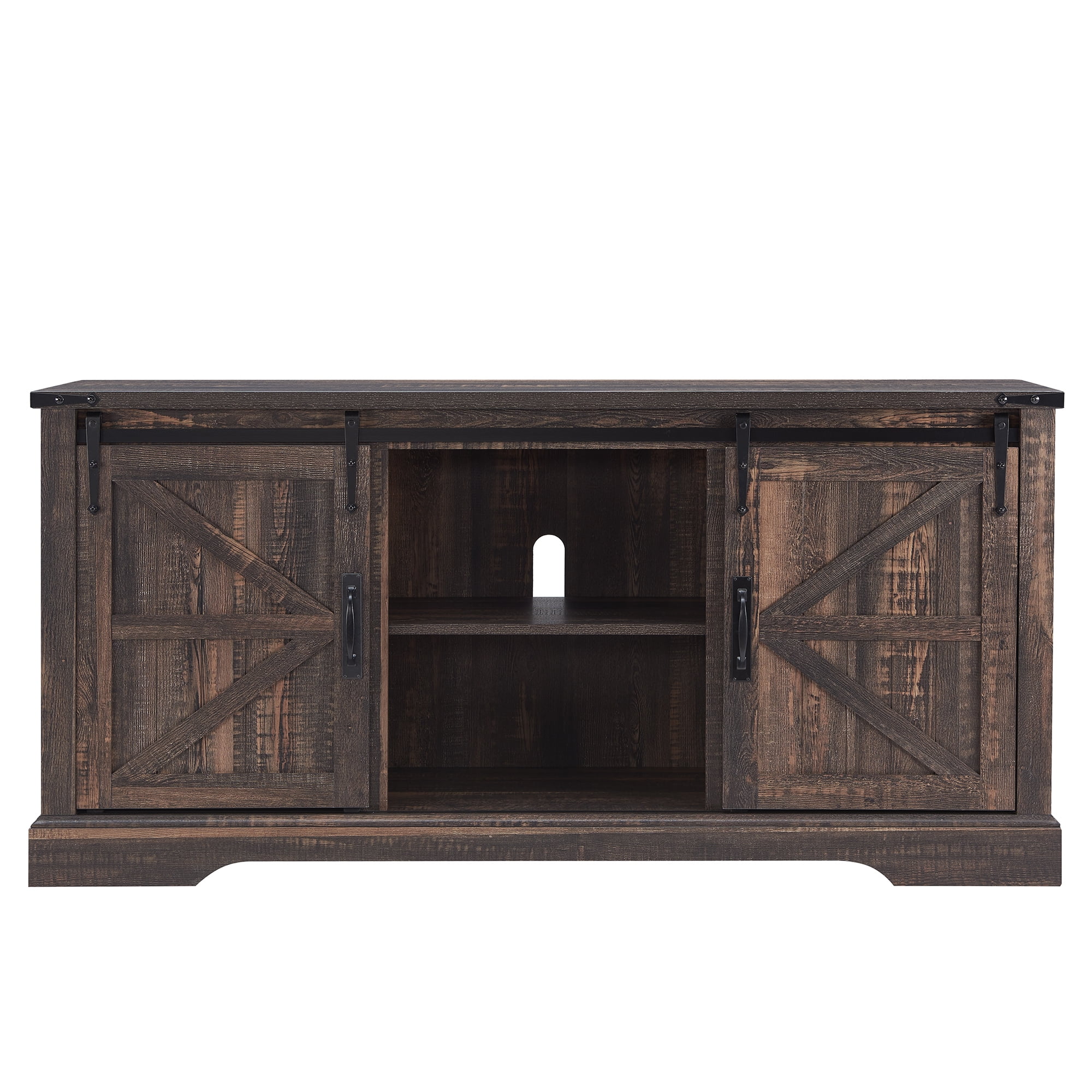 OKD Farmhouse Wood Barndoor TV Stand Console for TVs up to 65", Dark