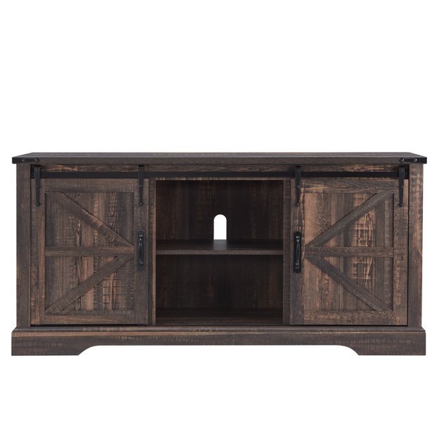 OKD Farmhouse Wood Barndoor TV Stand Console for TVs up to 65", Dark