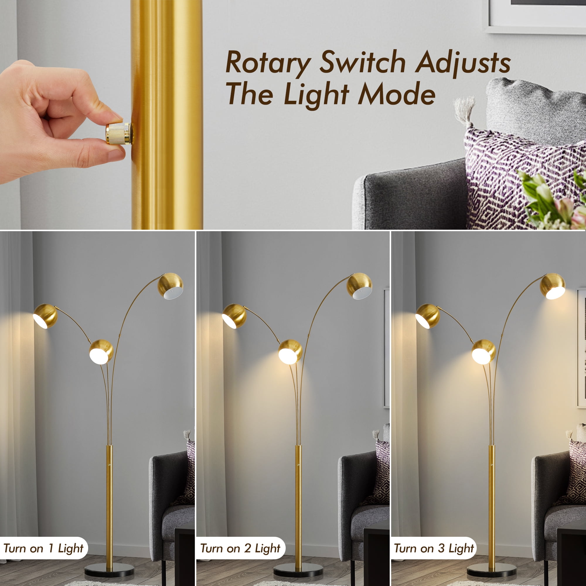 NATYSWAN Industrial Floor Lamp 85 Inch, Three Elbow Adjustable Standing Lamp with Metal Shade, Max 60W E26 Base for Living Room, Bedroom, Office - Easy Assembly（Not Included Bulb）