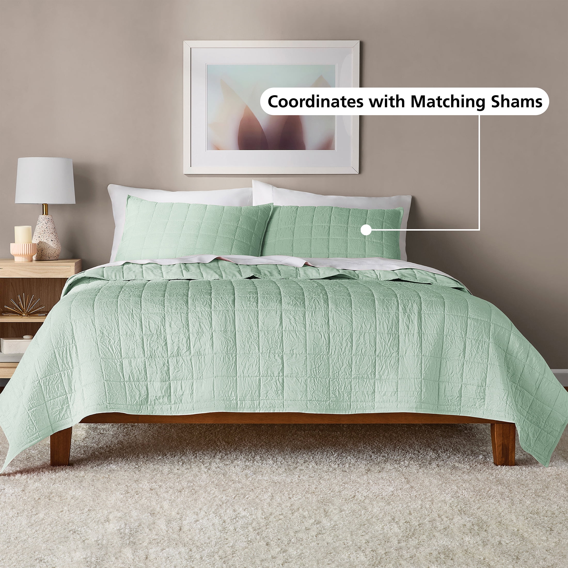 Mainstays Crinkle Quilt, Twin/XL, Light Green, Soft Wash Microfiber Bedding