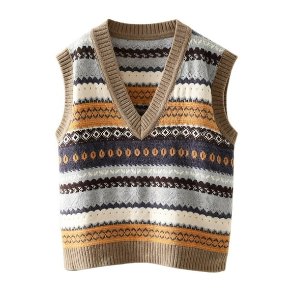 Christmas Sweaters for Women Loose Fit College Style Embroidered Jacquard Knit Sweater Vest Elegant Sleeveless Pullover Top For Casual Wear Christmas Sweaters