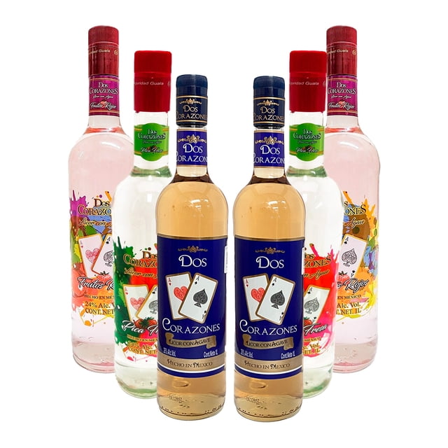 Six Pack Licor de Agave Dos Corazones Surtido 1000 Ml Dos Corazones Licor de Agave