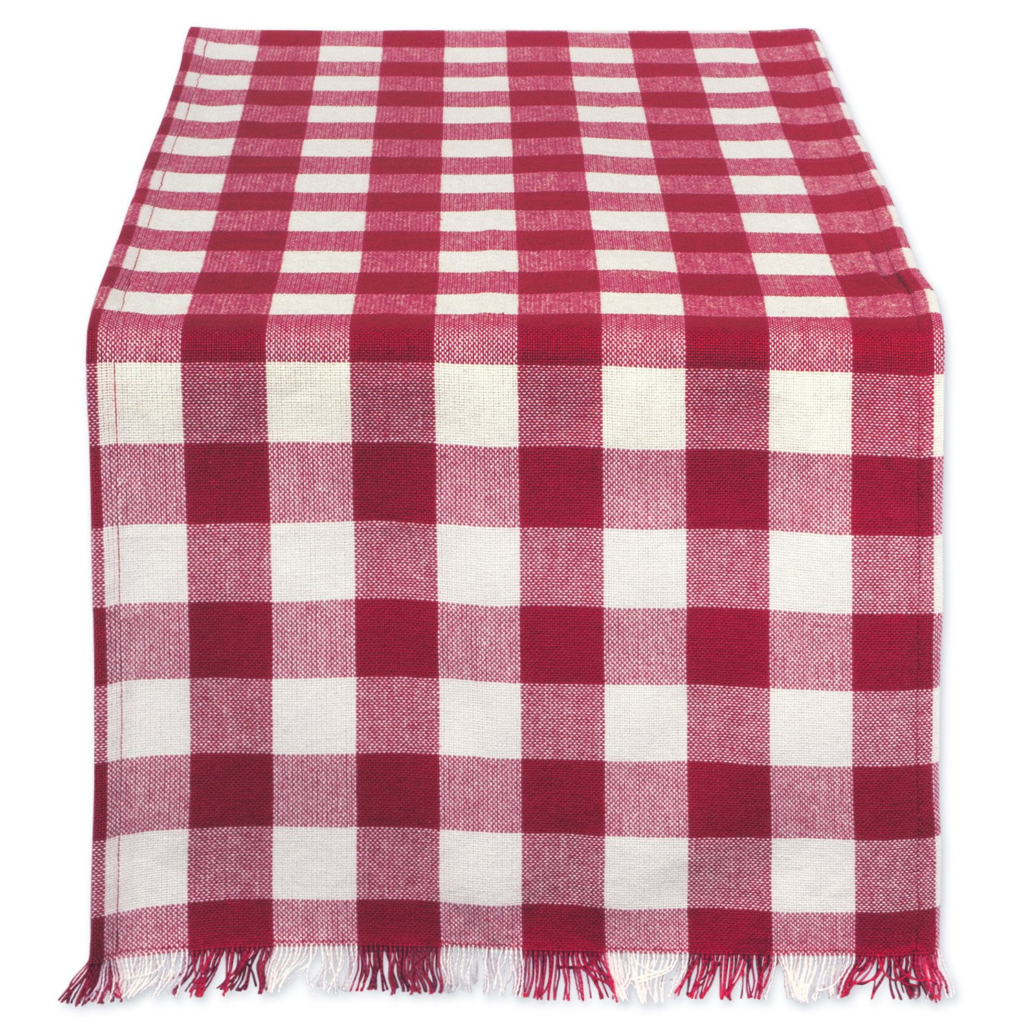 72" Red and White Checkered Rectangular Table Runner with Fringes