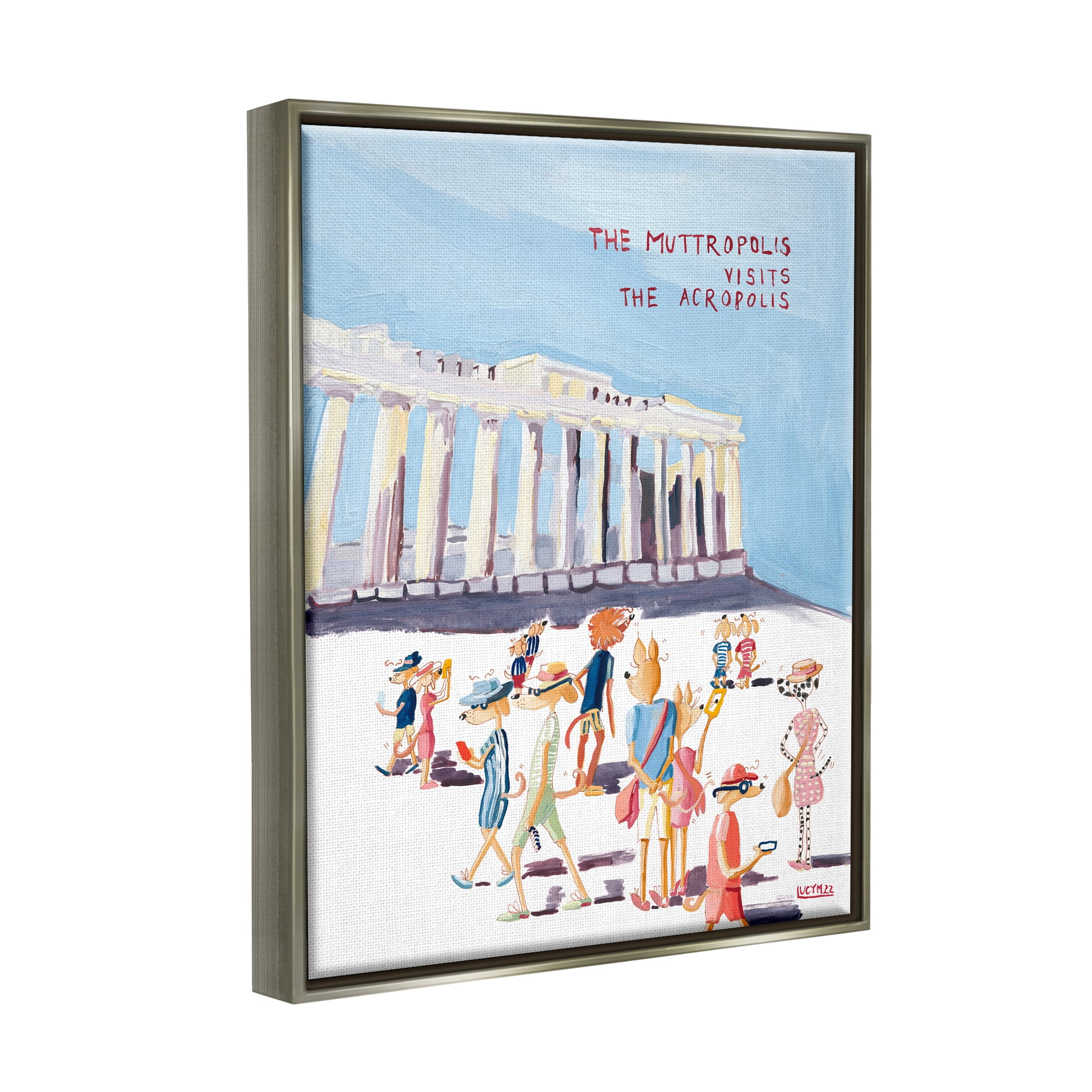 Stupell Industries Muttropolis Visits Acropolis Funny Animals & Insects Painting Gray Floater Framed Art Print Wall Art