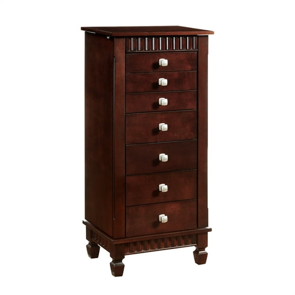 Powell 7 Drawer Free Standing Simplistic and Contemporary Merlot Jewelry Armoire