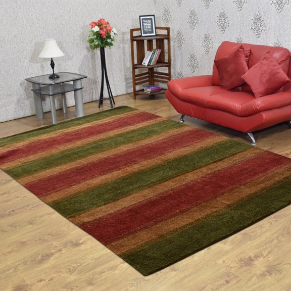 Rugsotic Carpets Handmade Rugs Hand Knotted Loom Rectangle 8'x10' Green Gold Silk Mix for Indoor Use