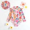 thumbnail image 2 of JAJAHO Baby Girls Swimsuits One Piece Bathing Suit Long Sleeve Floral Print Front Zipper High Cut Beachwear With Swim Cap 2PCS Set Soft Swimwear, 2 of 7