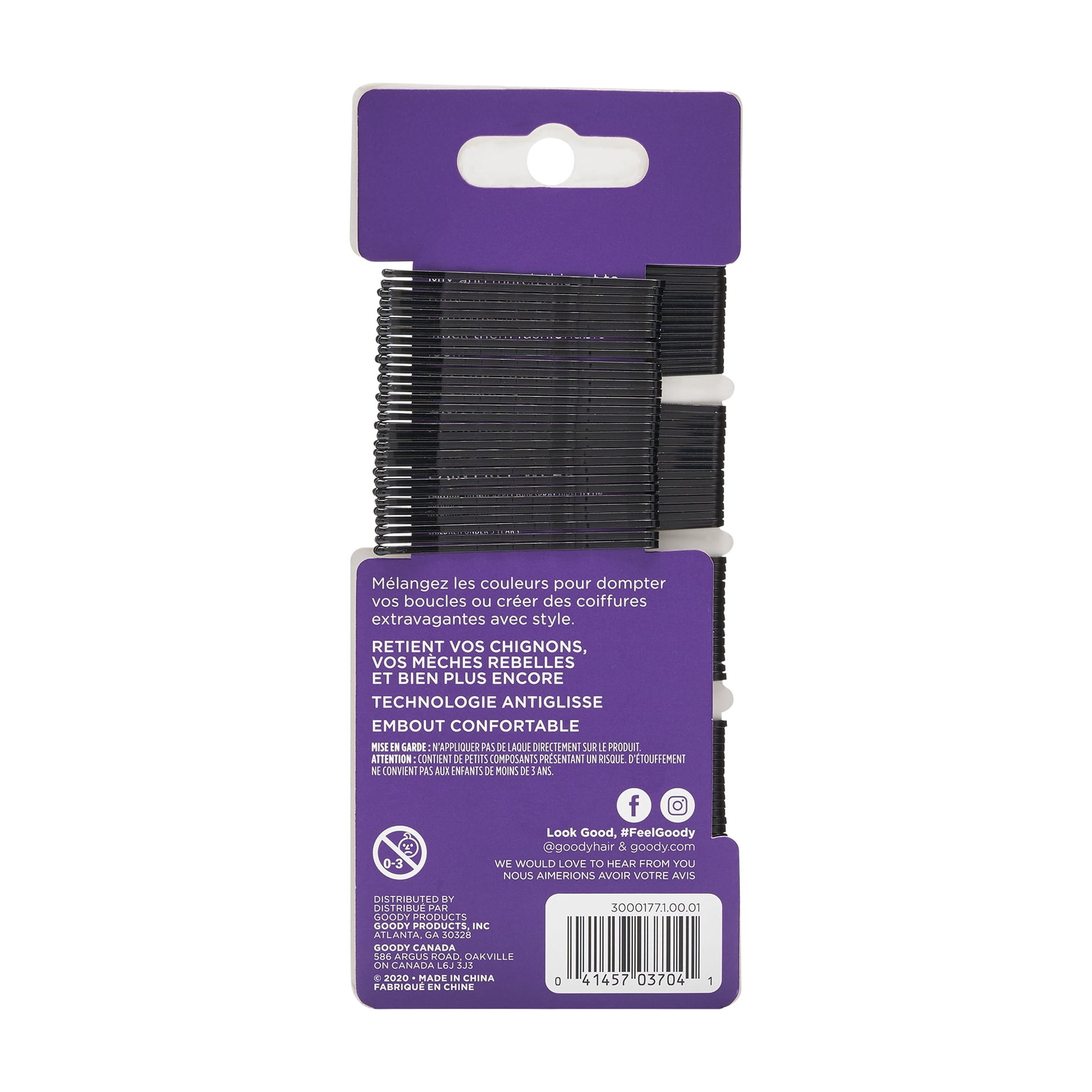 (6 pack) Goody Bobby Pins, Slide Proof Grip, Secure Hold Hair Pins, for All Ages, Black, 90 Ct