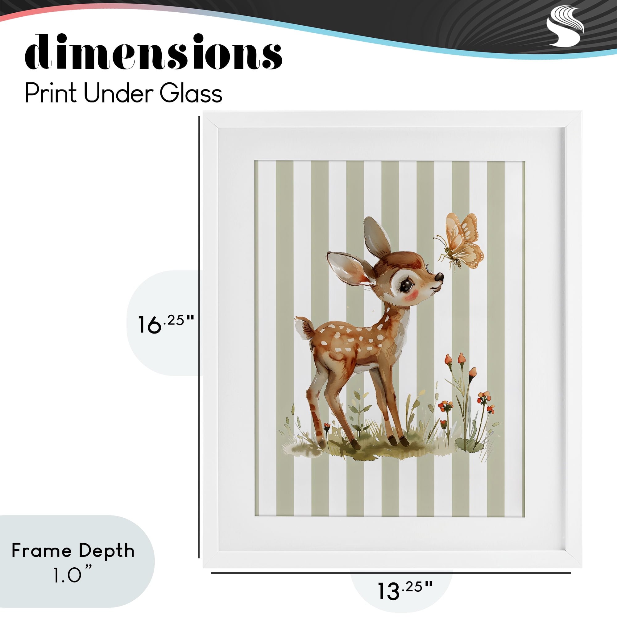 Stupell Industries Baby Deer with Butterfly White Framed Print Under Glass, design by LSR Design Studio