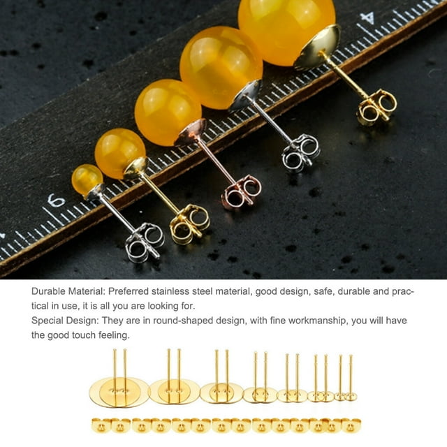 Langgg 100 Ensembles de Boucles d'Oreilles Base en Acier Inoxydable Bouchons d'Oreilles Connecteur Hypoallergénique DIY Accessoire Boucles d'Oreilles Rondes Femmes Adultes Couleur Or/ 3mm