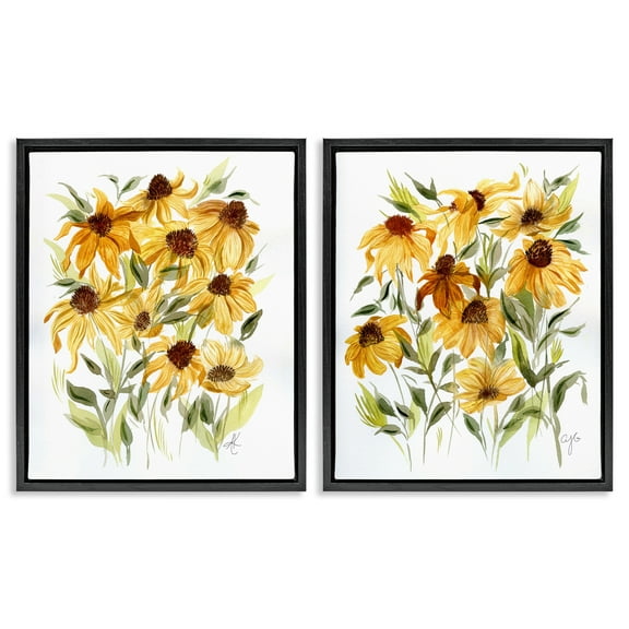 Stupell Industries Yellow Rudbeckia Flowers Plants & Flowers Painting Black Floater Framed Canvas Art Print Wall Art, 17 x 21, Set of 2