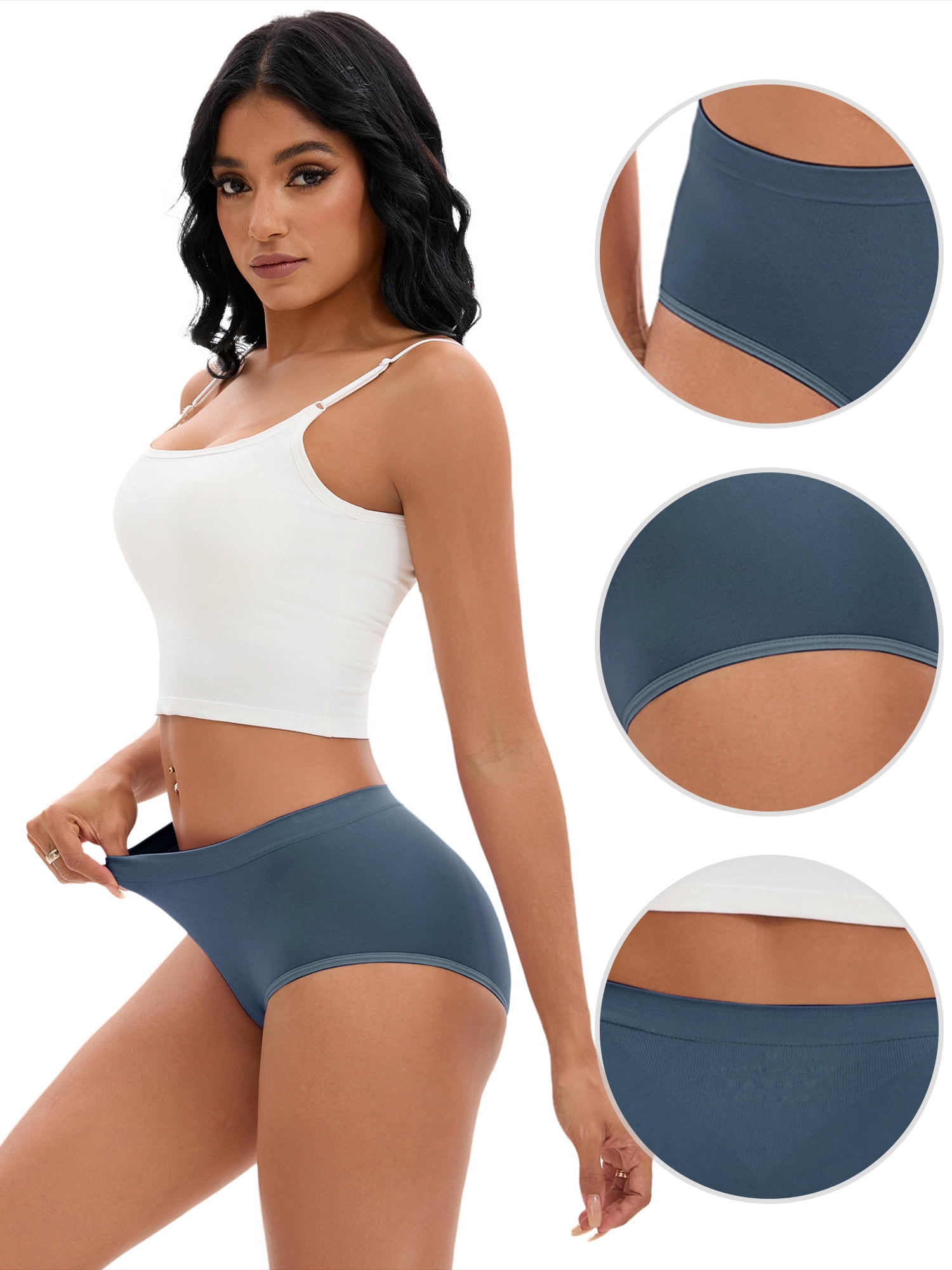 Unique Bargains Women's High-Waisted Briefs Butt Lifter Full-Coverage Panties L Dark Blue