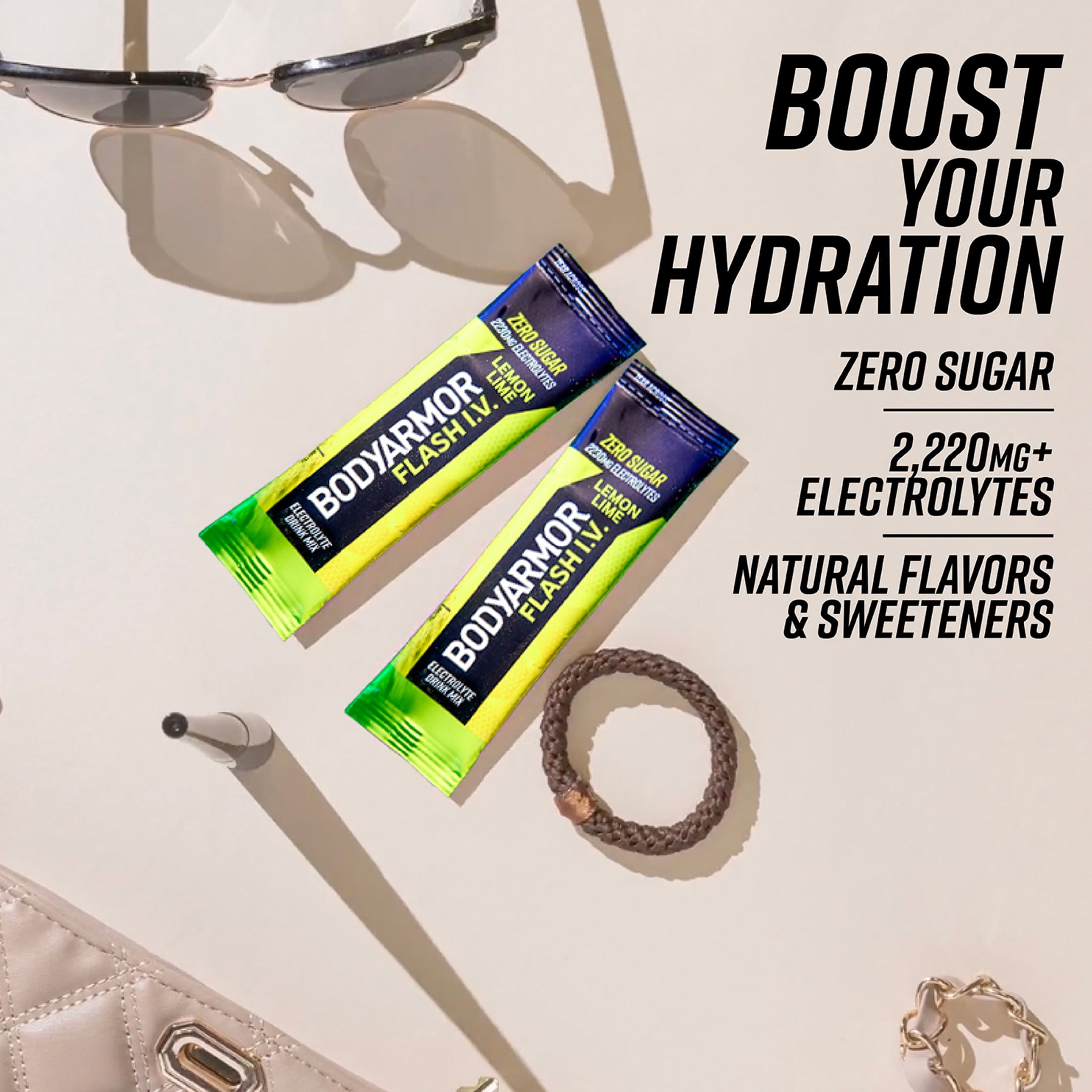BODYARMOR Flash I.V. Lemon Lime Zero Sugar Electrolyte Powder Mix, 0.25 dry oz, 15 Pack
