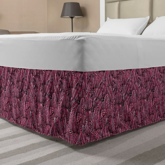 Pink Zebra Bed Skirt, Bunch of Zebra Forming Contemporary Primitive Pattern Illustration, Elastic Bedskirt Dust Ruffle Wrap Around for Bedding Decor, 4 Sizes, Black Pink Pale Mauve, by Ambesonne