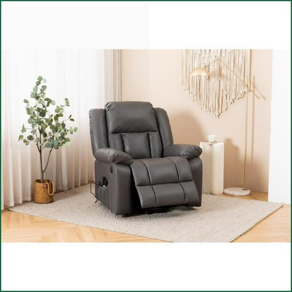 Recliners Electric Power Massage Recliner with Heating & USB Port, Dark Gray | PU Leather