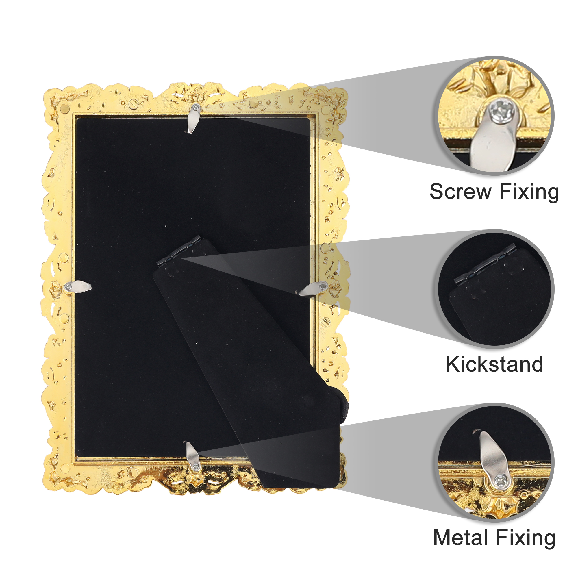 Unique Bargains Retro Plated Picture Frame Pearl Photo Frame with Glass Front Gold 4x6 in