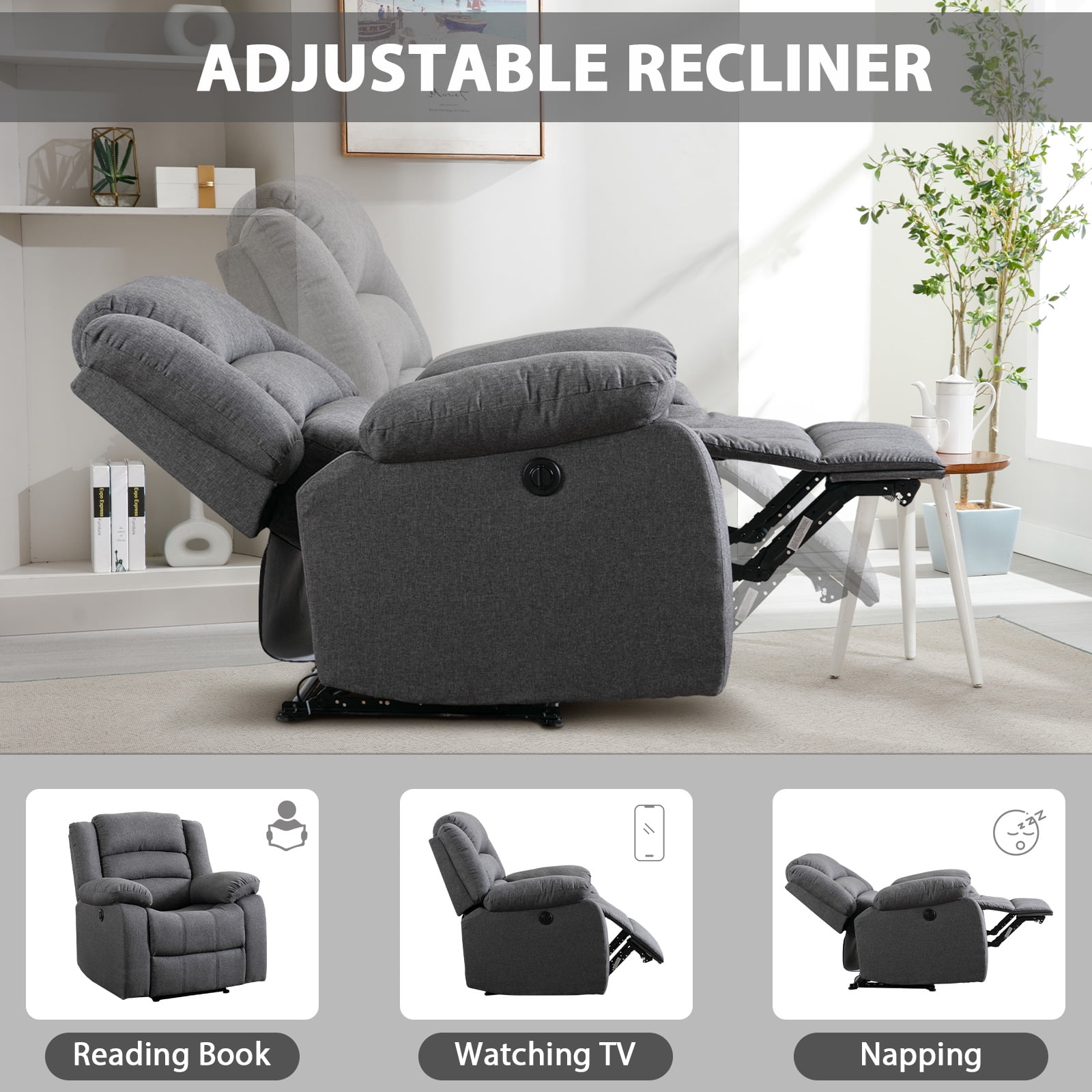 Bonzy Home Power Recliner Chair for Big and Tall，Single Sofa for Living Room Chair，Gray