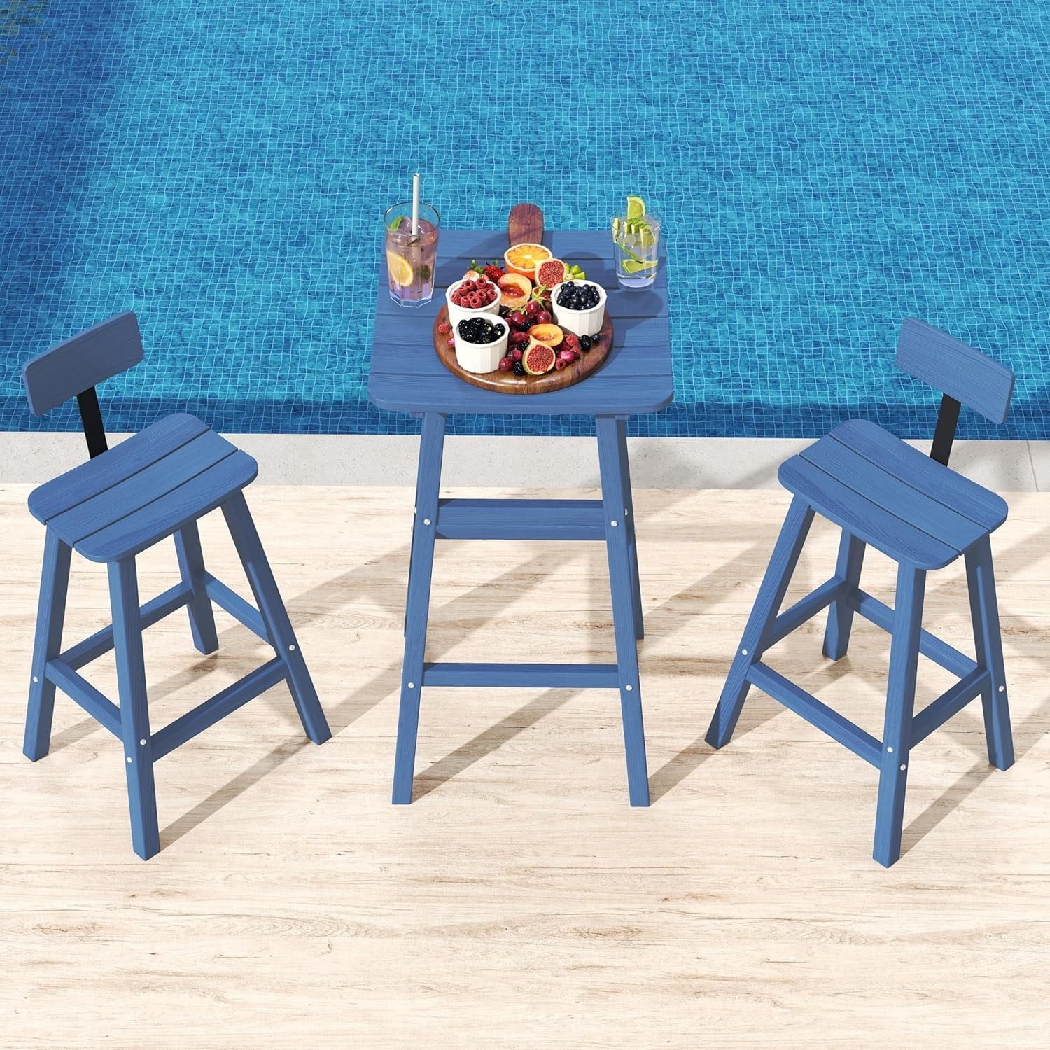 Outdoor Bar Table, HDPE Patio Bar Height Table, All Weather Bistro Pub Table for Deck Porch Backyard Garden, Navy Blue