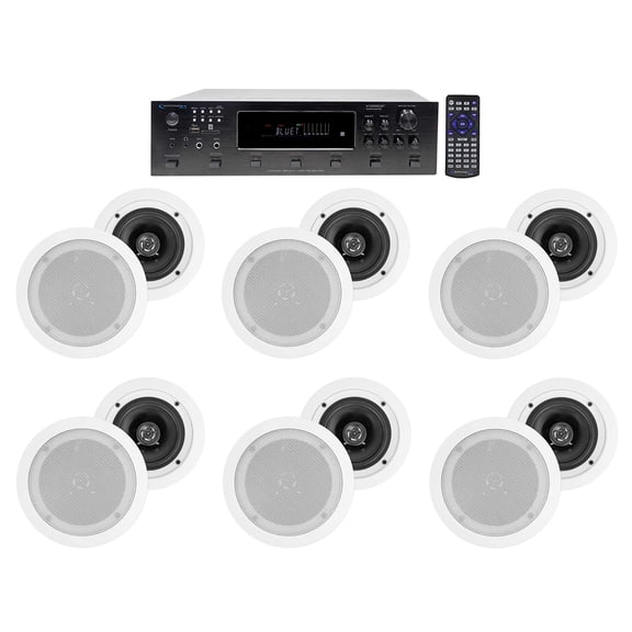 6000w (6) Zone, Home Theater Bluetooth Receiver 12) 5.25" White Ceiling Speakers